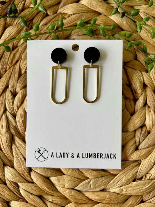 Black Acrylic & Brass Open Arch Stud Earrings