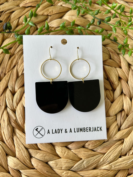 Black Acrylic & Brass Open Circle Dangle Earrings