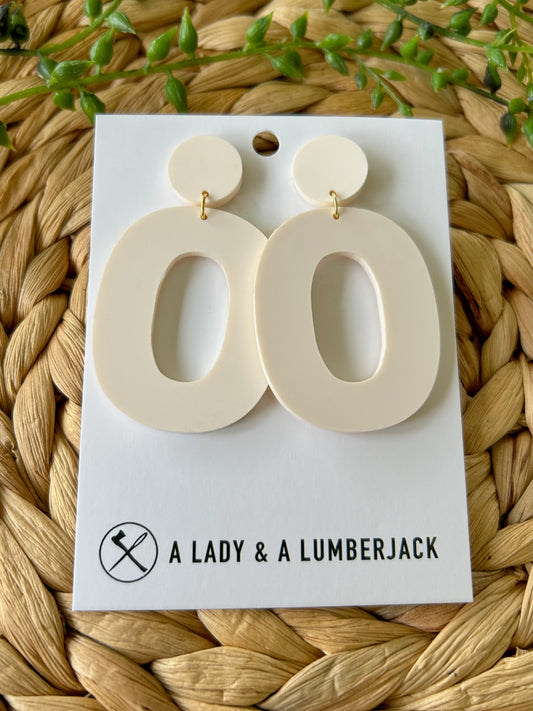 Matte White Acrylic Open Oval  Earrings with Post Stud