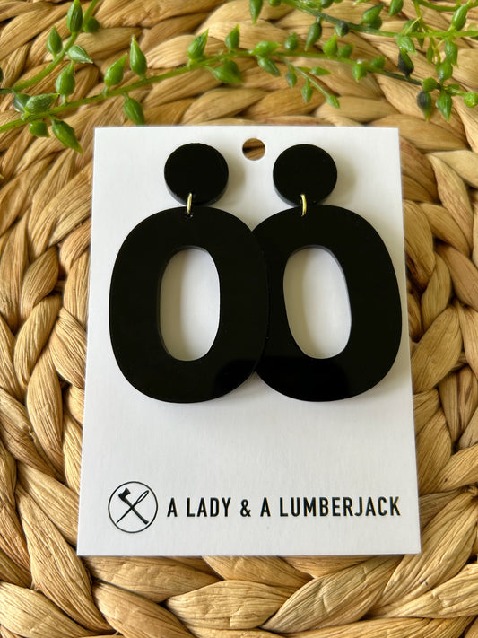 Black Acrylic Open Oval  Earrings with Post Stud