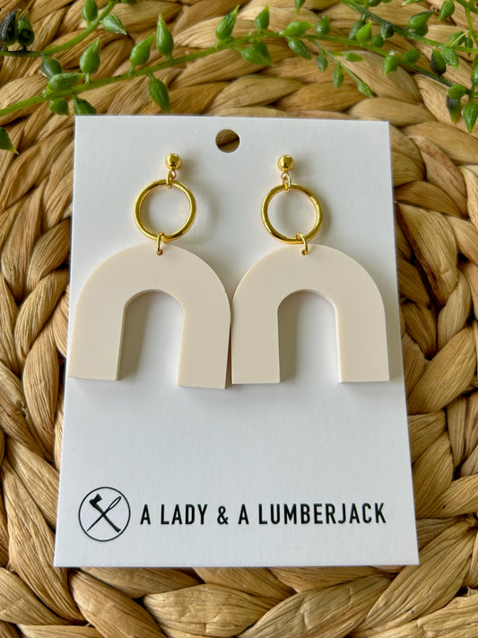 Matte White Acrylic Arch Earrings with Gold Post Studs