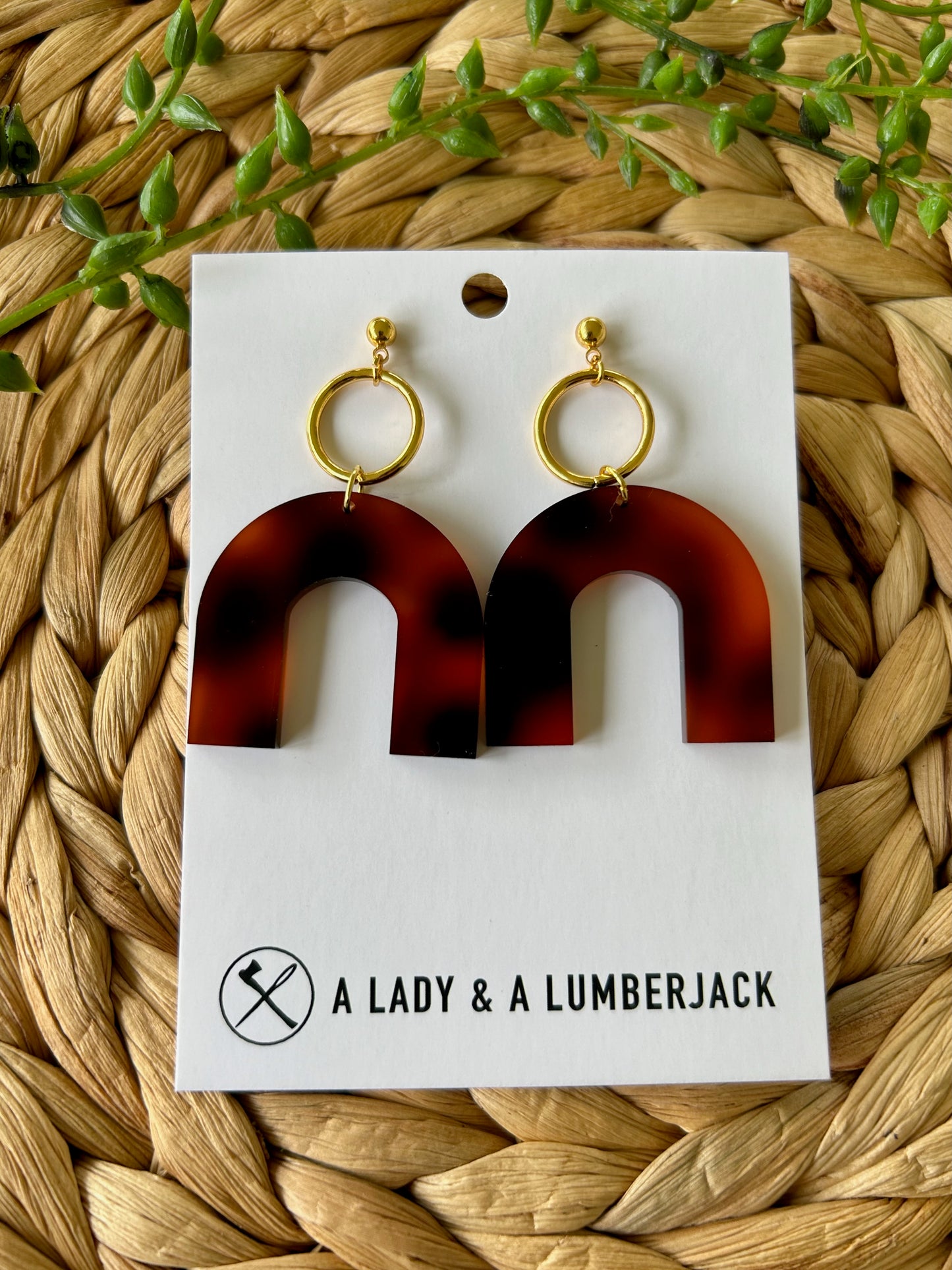 Tortoise Acrylic Arch Earrings with Gold Post Studs