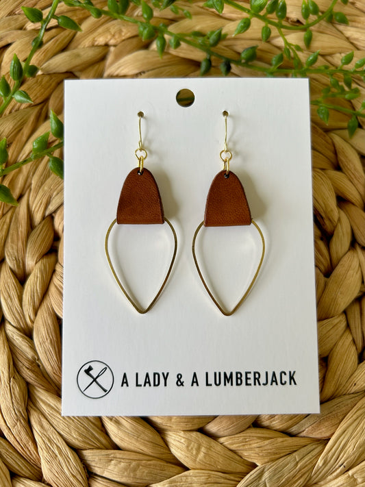 Chestnut Leather & Open Brass Dangle Earrings