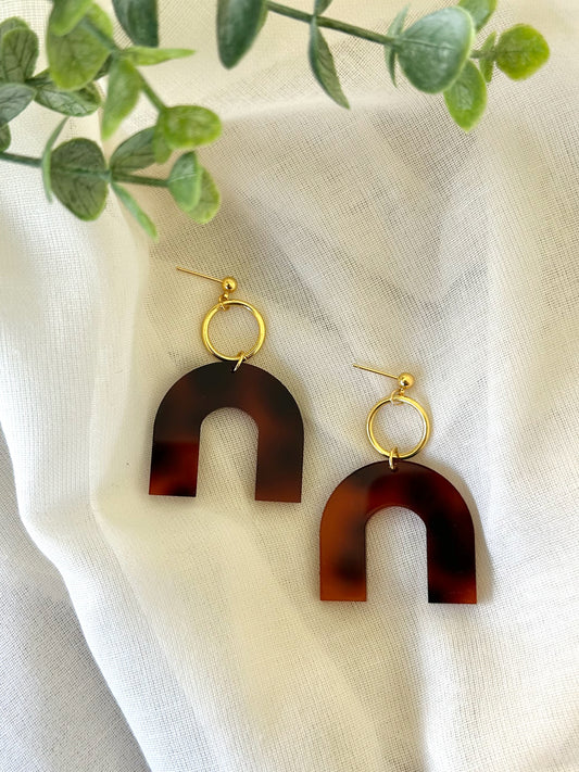 Tortoise Acrylic Arch Earrings with Gold Post Studs
